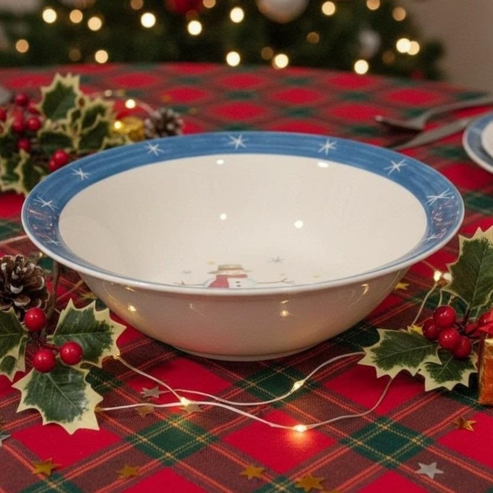Holiday Home Christmas Snowman Serving Bowl, Vintage‎ Ceramic Winter Tableware